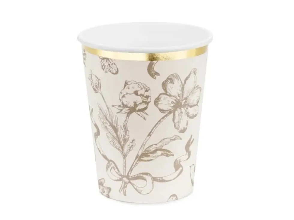 Beige Blomster kopper, 6 stk.