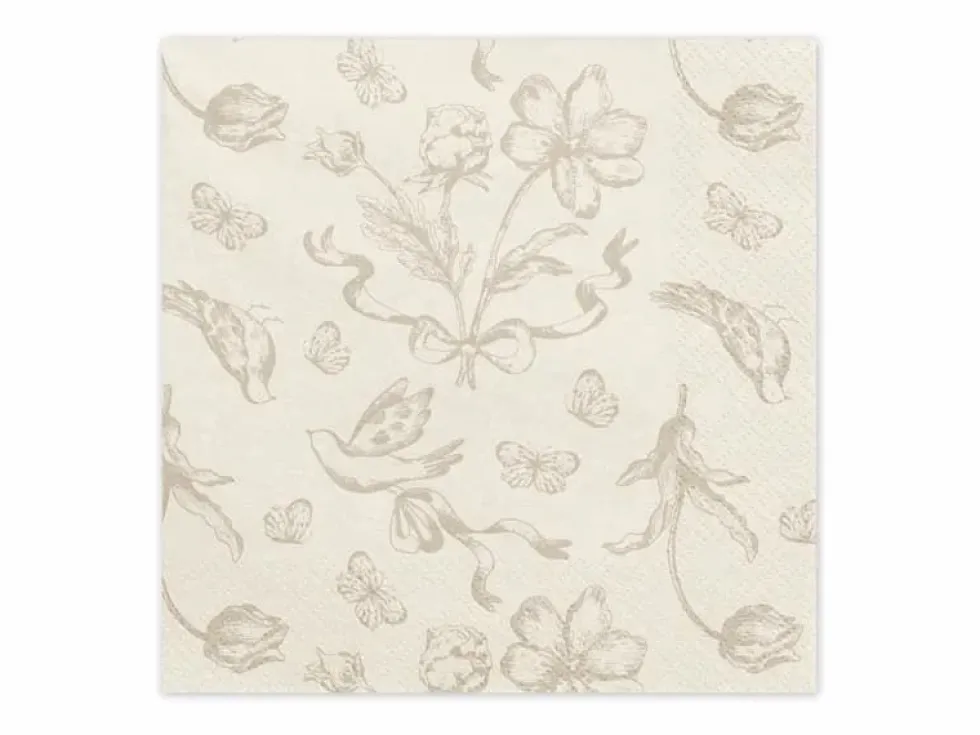 Beige blomster servietter, 12 stk.
