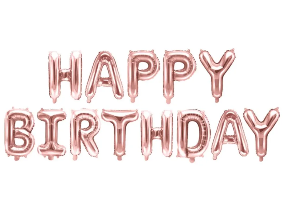 Folieballong Banner, Happy Birthday, Rosegull