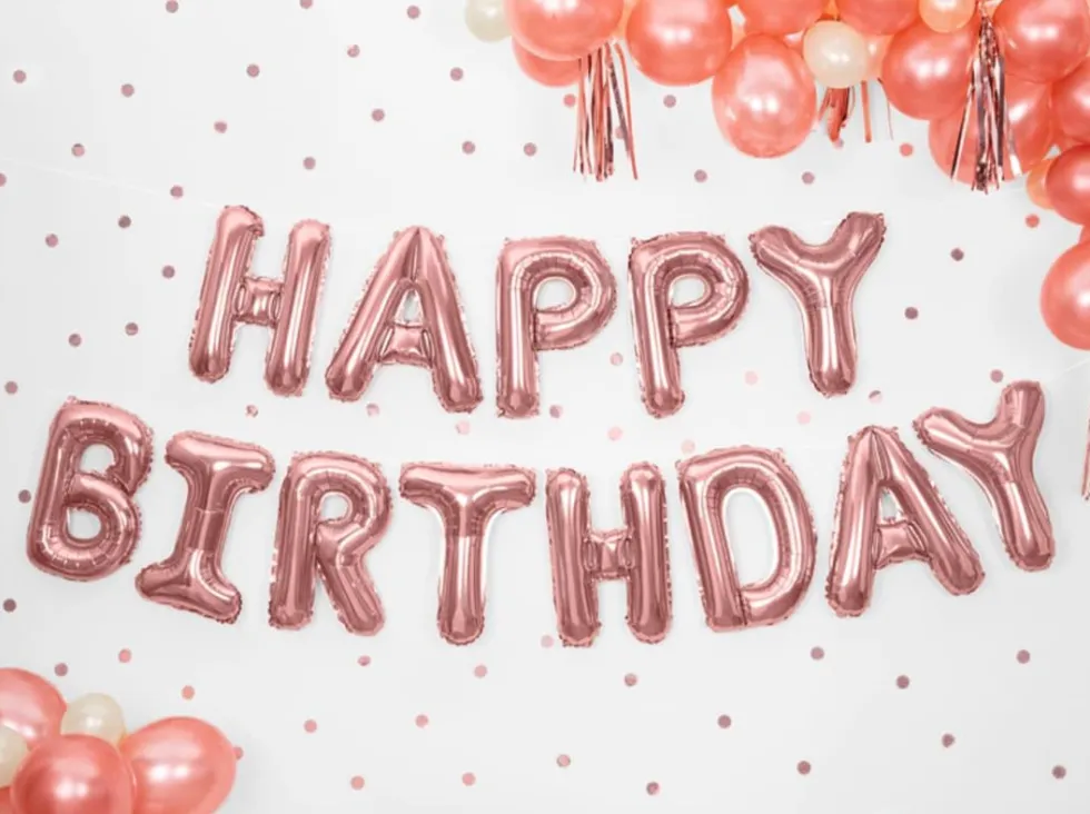 Folieballong Banner, Happy Birthday, Rosegull