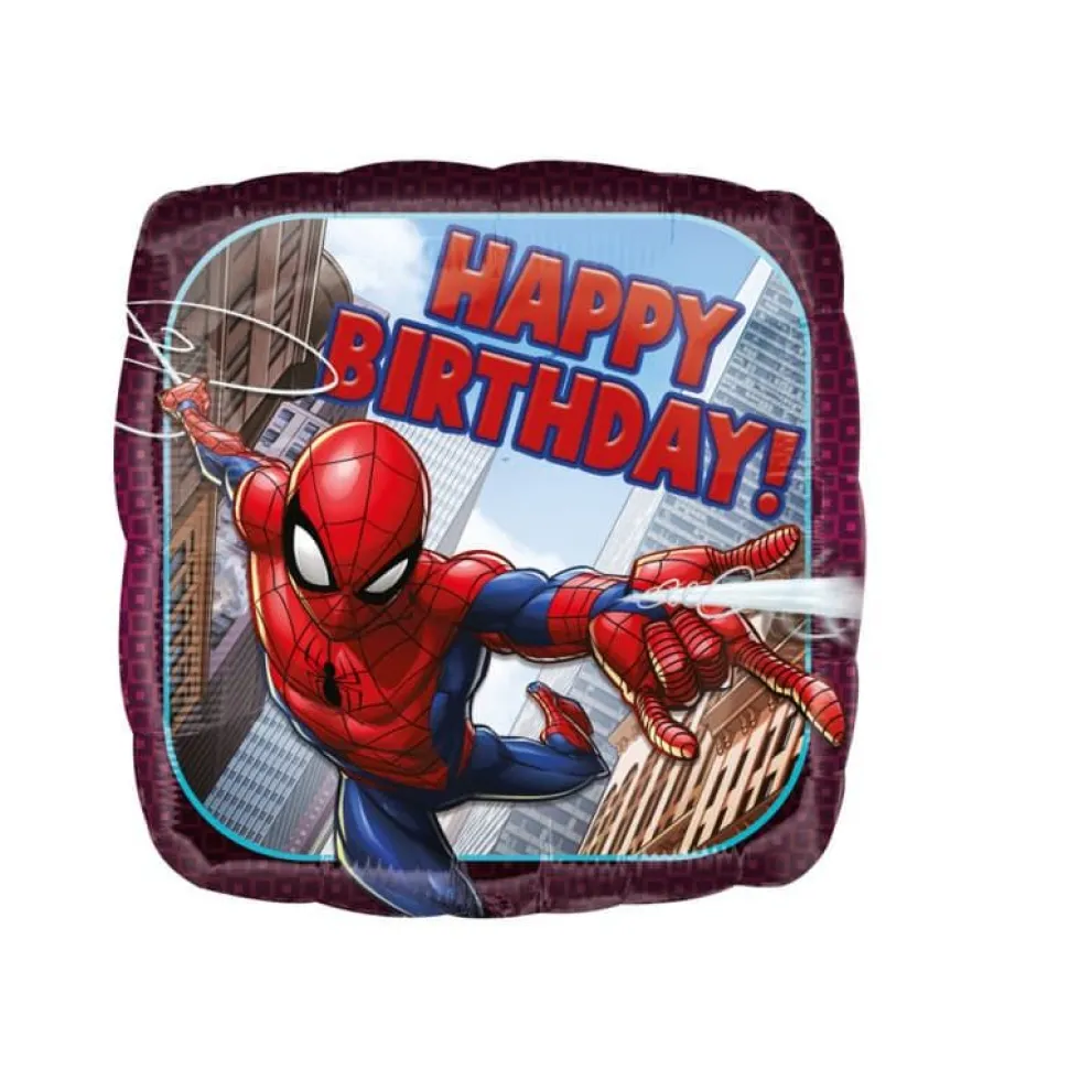 Folieballong Standard, Firkantet Spiderman Happy Birthday