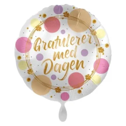 Folieballong Standard Gratulerer med Dagen, Rosa og Gull Prikker