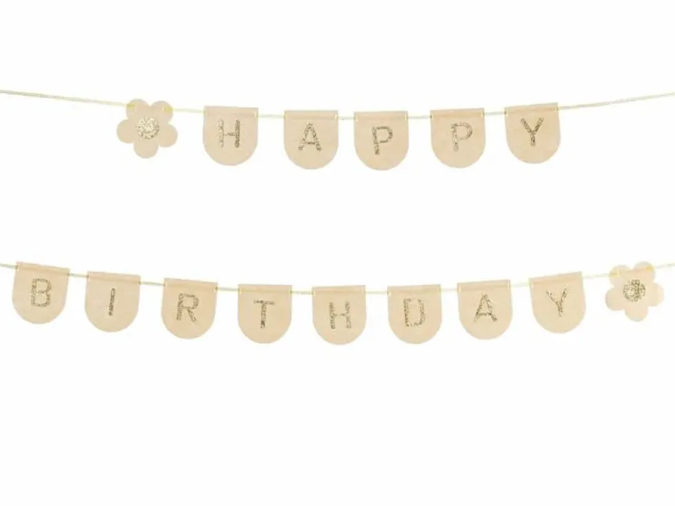 Girlander i Stoff Happy Birthday Rosa, 3 m