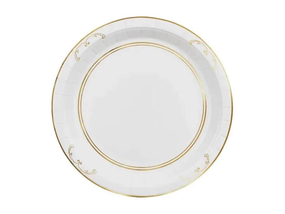 Hvite tallerkener med gull ornament, 6 stk.