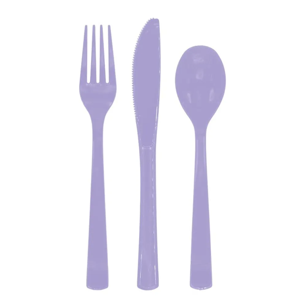 Lavendel Gjenbrukbart Plastbestikk, 18 stk.