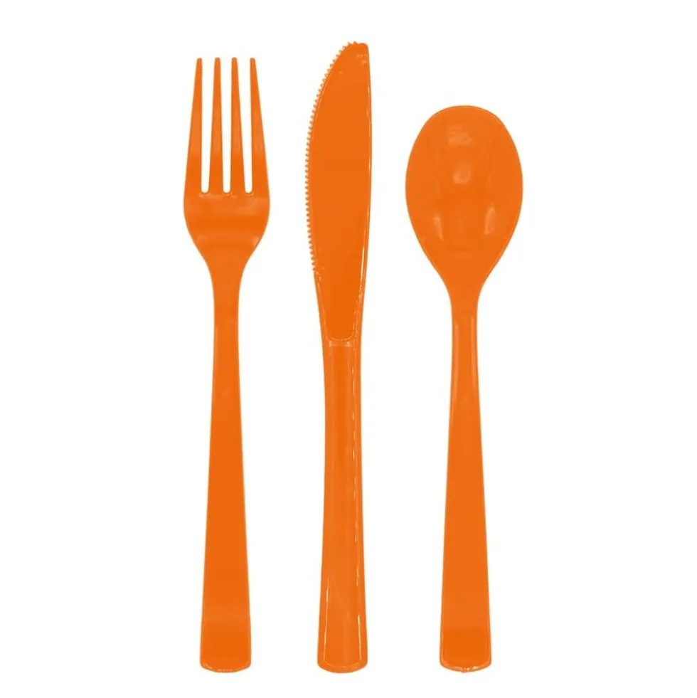 Oransje Gjenbrukbart Plastbestikk, 18 stk.