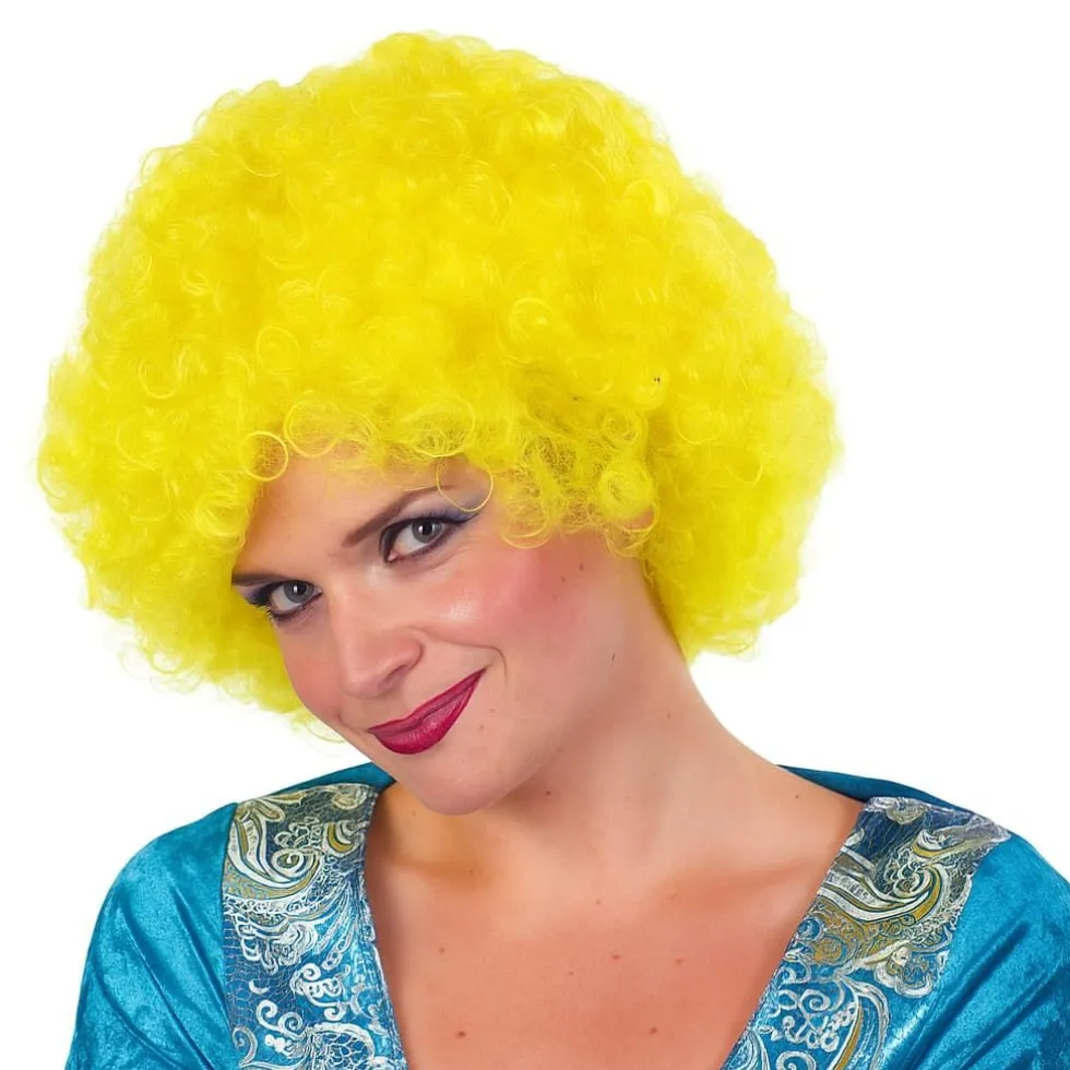 Parykk Curly, fluo-gul