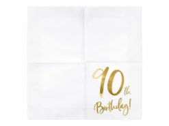 Servietter, 90th Birthday, Hvit & Gull