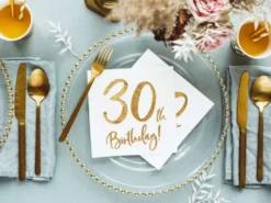 Servietter, 30th Birthday, Hvit & Gull