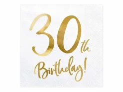 Servietter, 30th Birthday, Hvit & Gull