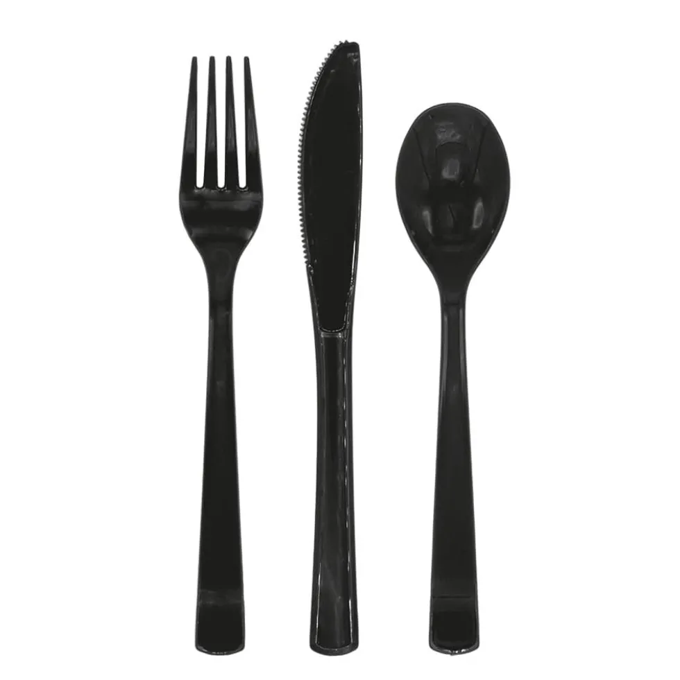 Sort Gjenbrukbart Plastbestikk, 18 stk.