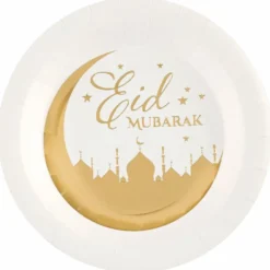 Tallerkener Eid Mubarak Gull og Hvit, 10 stk